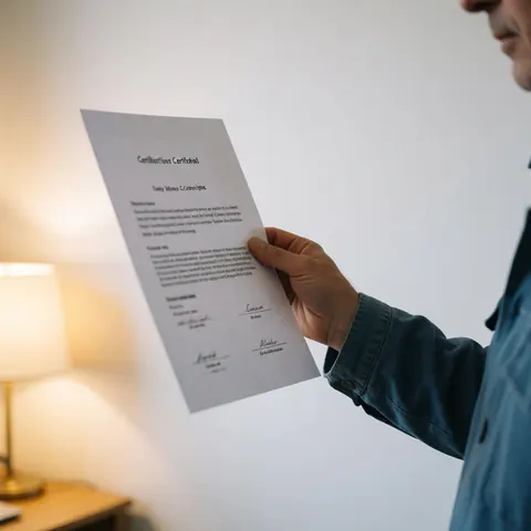 A hand holding a soccer coaching certificate against a white wall with warm lighting, suitable for promoting training services.