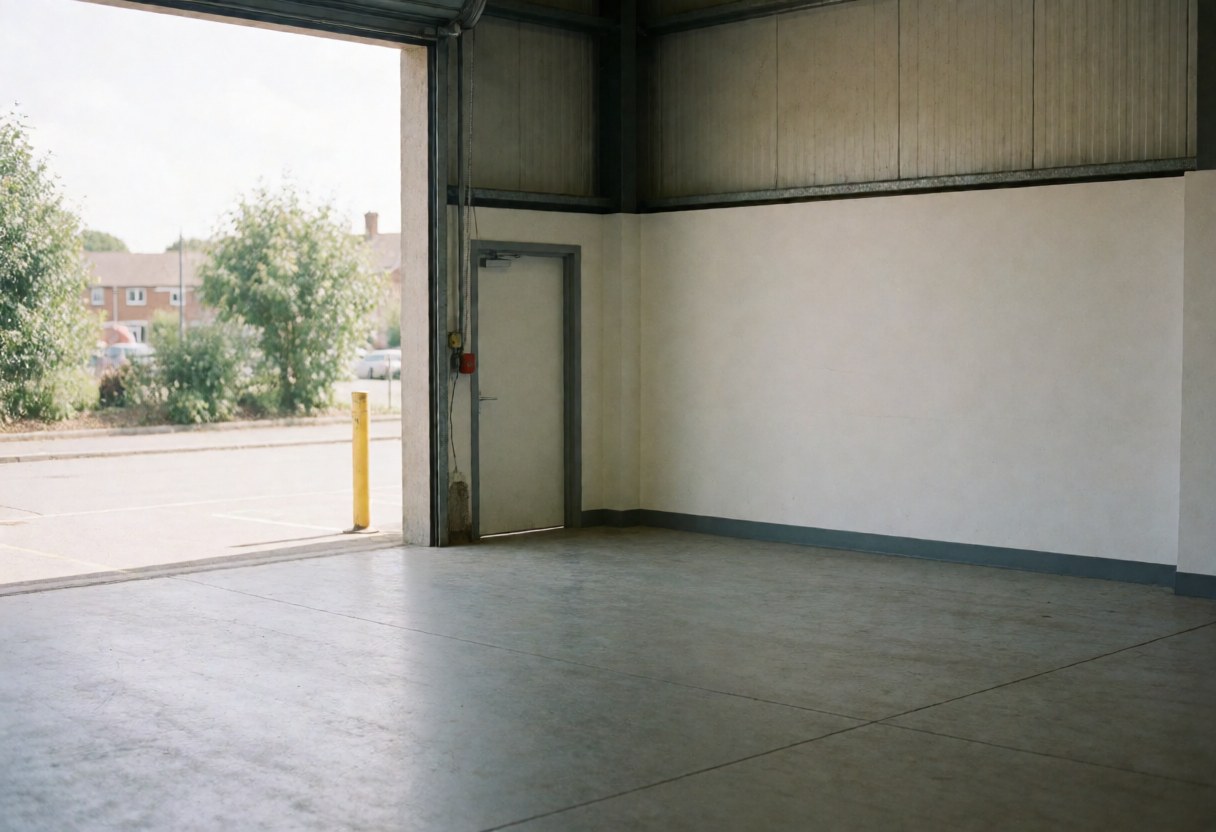 Merchandise being loaded and unloaded in a local warehouse with concrete floors and natural light