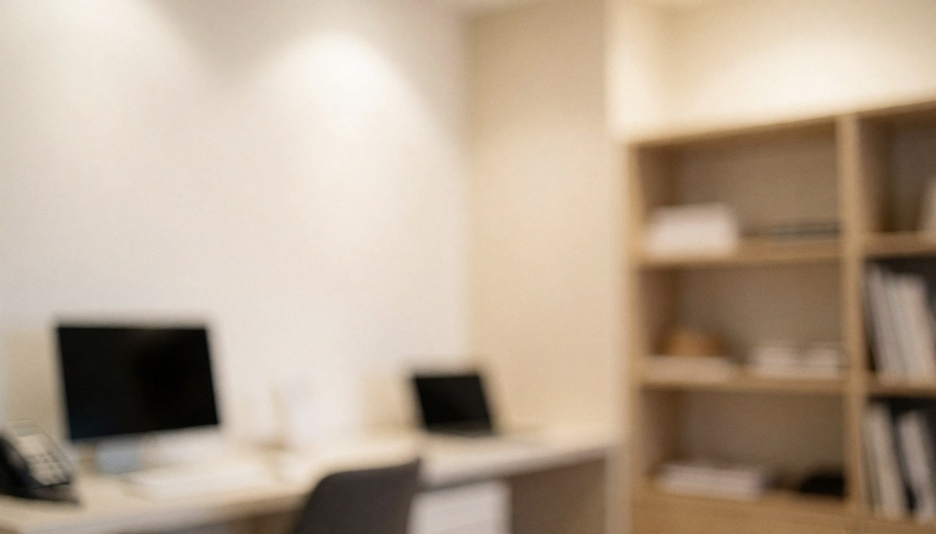 studio background with shelves, work table, and computers, ideal for dance class text overlays