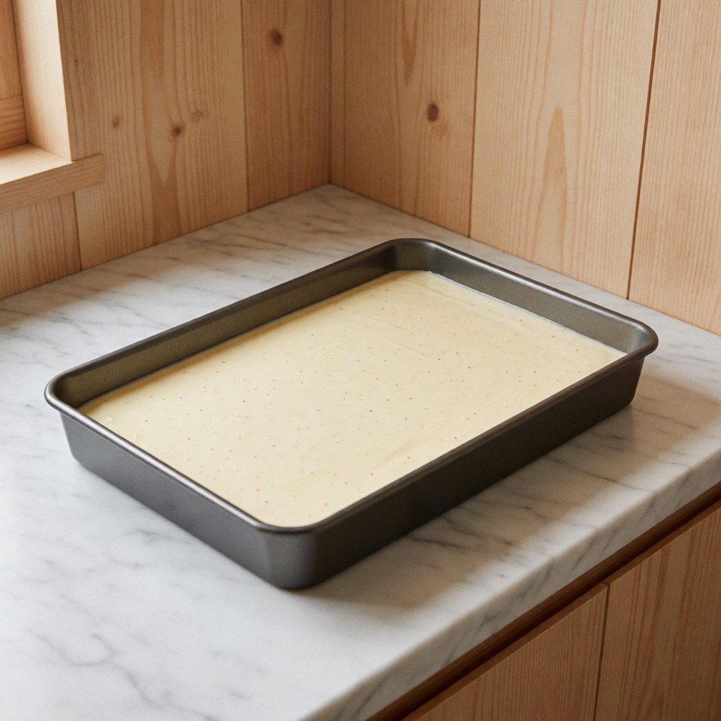 Vanilla filling with seeds in a baking pan on white marble, ideal for ice cream shops.